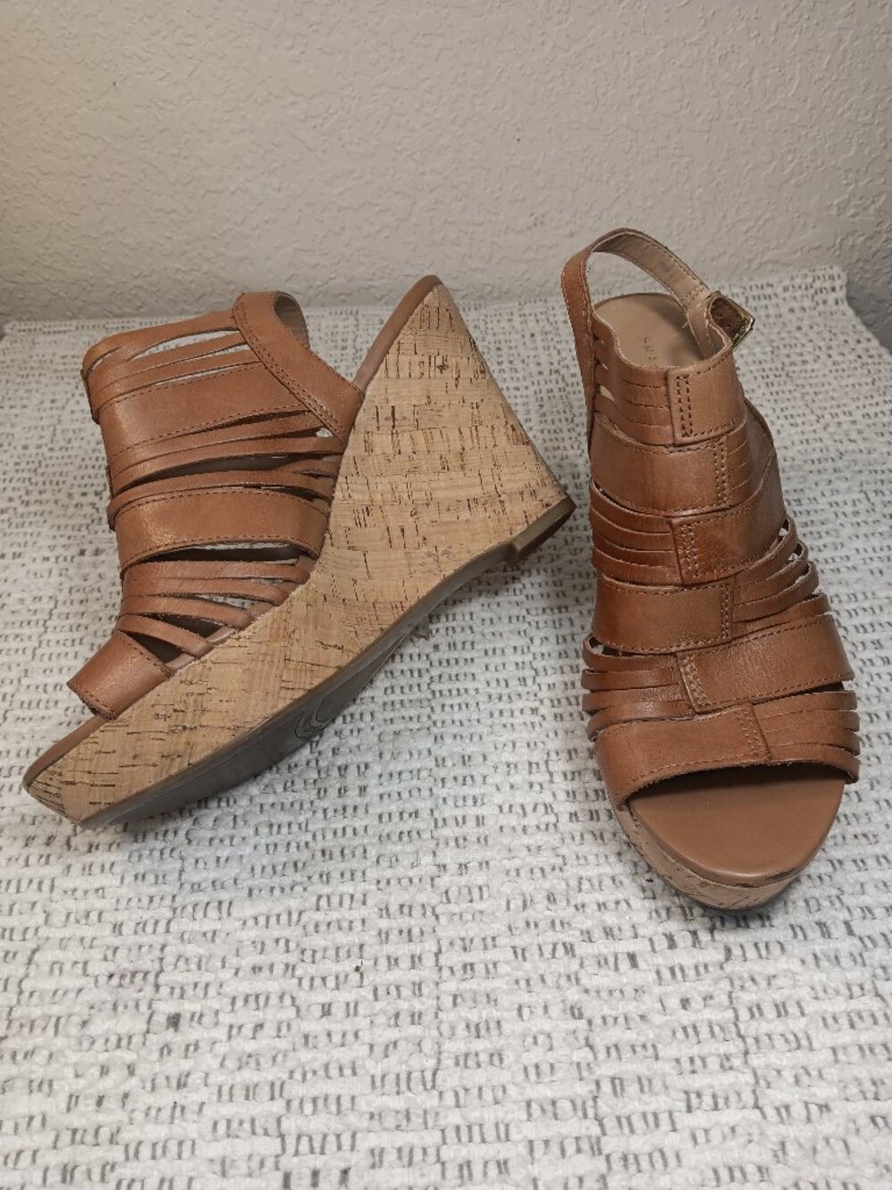 FRANCO SARTO 'Sharp' women's brown leather cork wedge heels sz 11